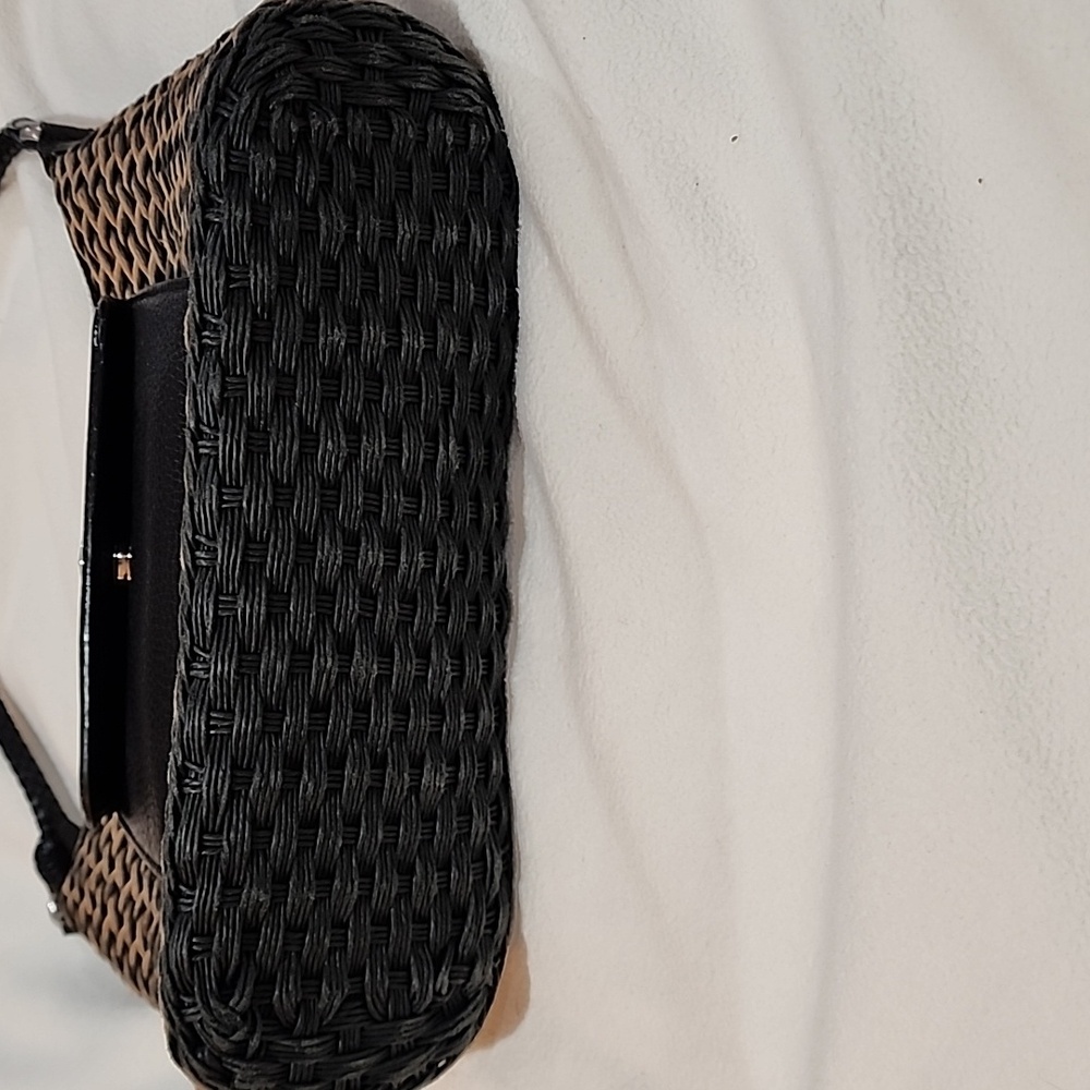 BRIGHTON Edna Black & Tan Woven Handbag with Black Leather Trim - Picture 7 of 12